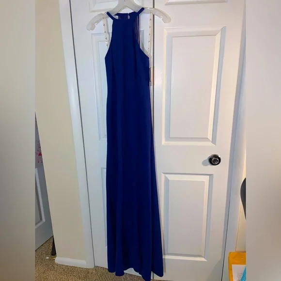 David's Bridal | Dresses | Prom Davids Bridal Royal Blue Crepe Halter Gown  | Poshmark